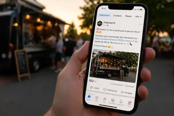 Publication de food truck sur smartphone annon&ccedil;ant les commandes du soir