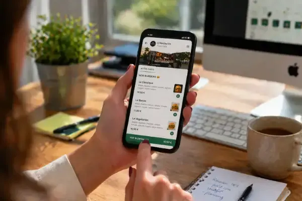Commande en ligne pass&eacute;e sur smartphone avant le service d'un food truck