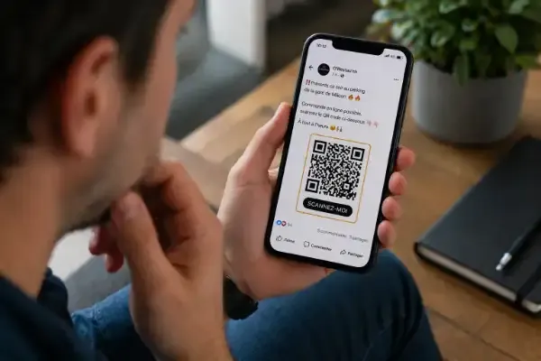 Utilisateur mobile face &agrave; une publication avec QR code difficile &agrave; scanner