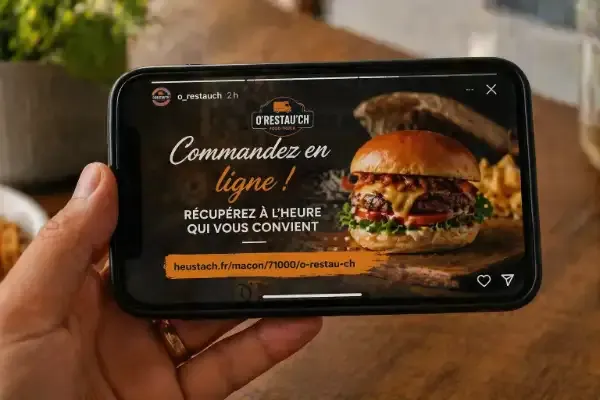 Story Instagram de restaurant avec une URL &eacute;crite dans l'image mais non cliquable