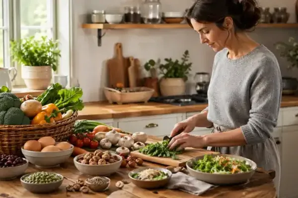 Pr&eacute;paration d&rsquo;un repas maison &agrave; partir de produits bruts
