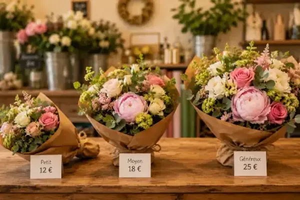 Trois petits bouquets de remerciement propos&eacute;s en retrait boutique