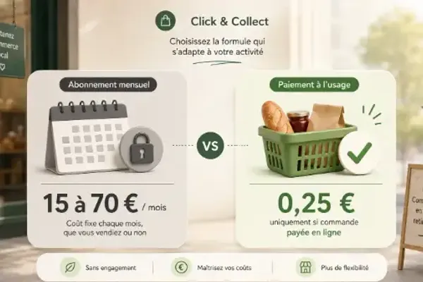 Comparaison entre abonnement mensuel et paiement à la commande pour un site click and collect